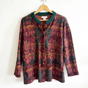 Vintage 90s Express fall leaf print oversized button cardigan sweater size Med